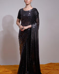 Panache Black And Grey Georgette Sequence Work Saree