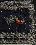 Engrossing Black Fandy Chiffon Silk Sequence Embroidery Work Saree