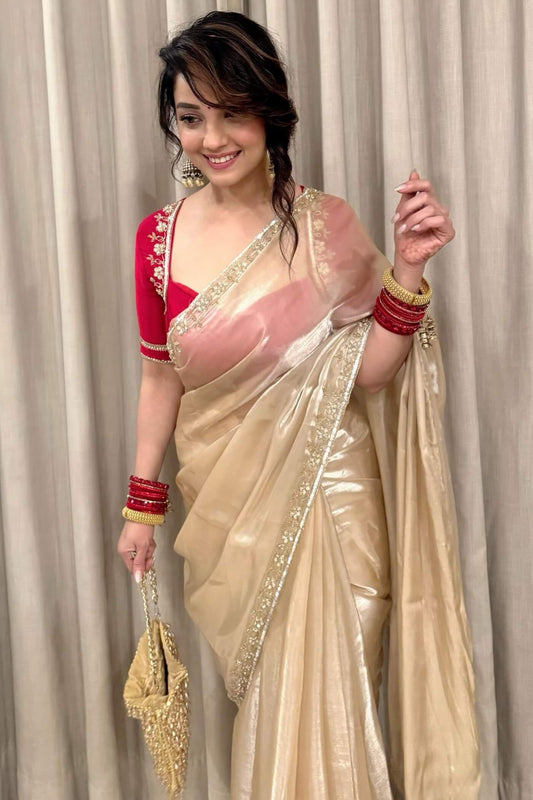 Ornate Beige Jimmy Choo Hand Work Saree