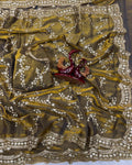 Transcendent Golden Fandy Silk Sequence Embroidery Work Saree