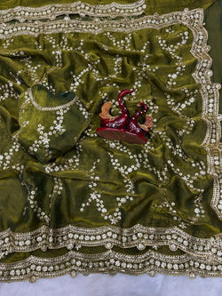 Innovative Green Fandy Silk Sequence Embroidery Work Saree