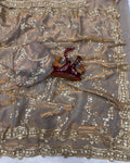 Capricious Grey Fandy Silk Sequence Embroidery Work Saree