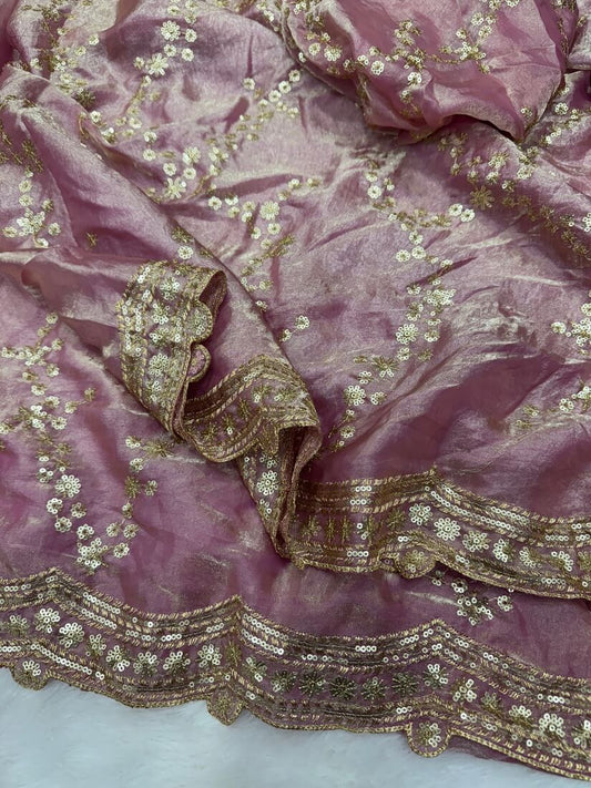 Dissemble Lavender Fandy Silk Sequence Embroidery Work Saree