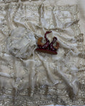 Woebegone Off White Fandy Silk Sequence Embroidery Work Saree