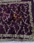 Gleaming Purple Fandy Silk Sequence Embroidery Work Saree
