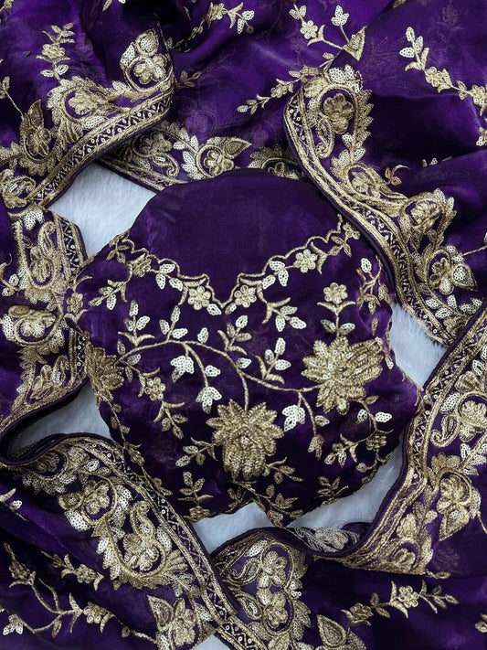 Winsome Purple Fandy Silk Sequence Embroidery Work Saree