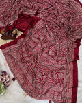 Arresting Red Crape Silk Ajrakh Printed Mirror Work Saree