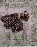 Pulsating Baby Pink Jimmy Choo Sequence Embroidery Work Saree With Stitched Blouse