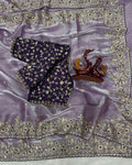 Ethereal Lavender Jimmy Choo Sequence Embroidery Work Saree With Stitched Blouse