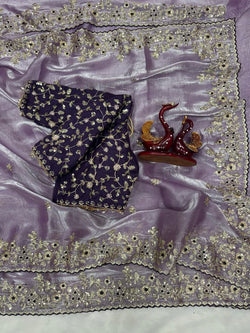 Ethereal Lavender Jimmy Choo Sequence Embroidery Work Saree With Stitched Blouse