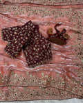 Proficient Peach Jimmy Choo Sequence Embroidery Work Saree With Stitched Blouse