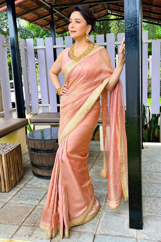 Incomparable Pink Crush Silk Sequence Embroidery Work Saree