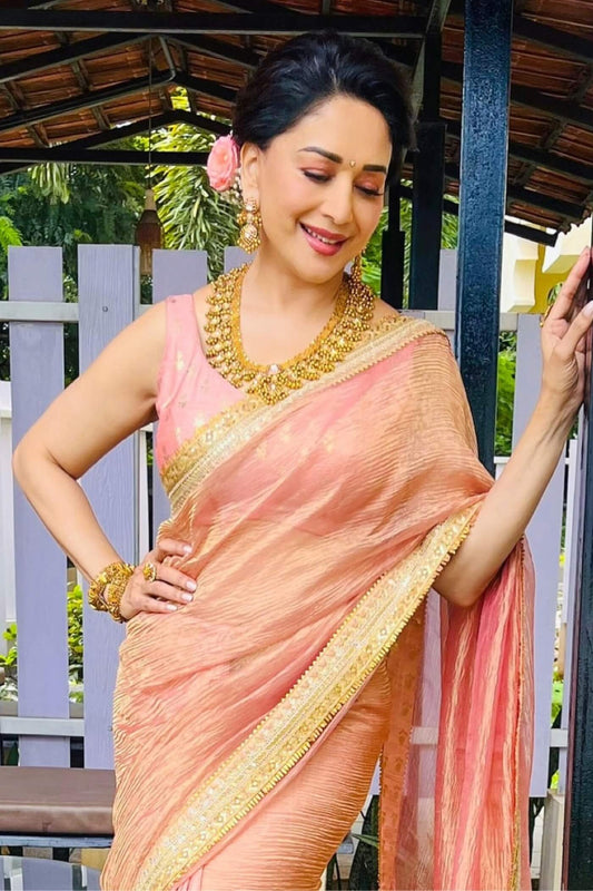 Incomparable Pink Crush Silk Sequence Embroidery Work Saree
