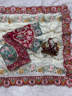 Effulgent Beige Rangoli Silk Sequence Embroidery Work Saree With Stitched Blouse
