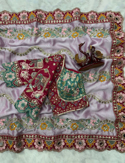 Adorable Lavender Rangoli Silk Sequence Embroidery Work Saree With Stitched Blouse