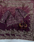 Tantalizing Purple Fandy Chiffon Silk Sequence Embroidery Work Saree With Stitched Blouse