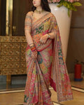 Surreptitious Multicolor Chinon Silk Printed Mirror Work Saree