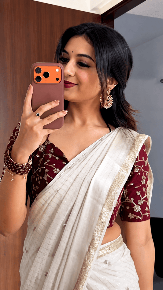 Inspiring Beige Viscose Silk Sequence Work Zari Woven Saree