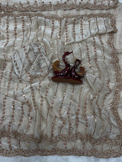 Ailurophile Off White Fandy Silk Sequence Embroidery Work Saree