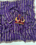 Enticing Purple Fandy Silk Sequence Embroidery Work Saree