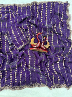Enticing Purple Fandy Silk Sequence Embroidery Work Saree