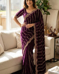 Amazing Wine Fandy Silk Sequence Embroidery Work Saree