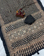 Desultory Black Crape Silk Ajrakh Printed Mirror Work Saree