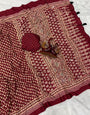 Outstanding Maroon Crape Silk Ajrakh Printed Mirror Work Saree