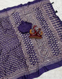 Ideal Royal Blue Crape Silk Ajrakh Printed Mirror Work Saree