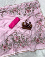 Denouement Baby Pink Organza Silk Printed Hand Work Saree