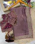 Glowing Lavender Rangoli Silk Sequence Embroidery Work Saree With Stitched Blouse