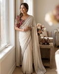 Whimsical Off White Rangoli Silk Sequence Embroidery Work Saree With Stitched Blouse