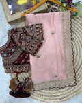 Eloquence Pink Rangoli Silk Sequence Embroidery Work Saree With Stitched Blouse