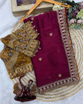 Engaging Purple Rangoli Silk Sequence Embroidery Work Saree With Stitched Blouse
