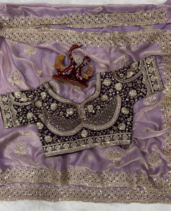 Lagniappe Lavender Fendy Silk Sequence Embroidery Work Saree With Stitched Blouse