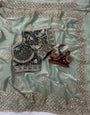 Assemblage Pista Fendy Silk Sequence Embroidery Work Saree With Stitched Blouse