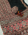 Wonderful Black Crape Silk Ajrakh Printed Mirror Work Saree