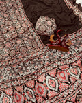 Evocative Brown Crape Silk Ajrakh Printed Mirror Work Saree