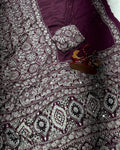 Serendipity Purple Crape Silk Ajrakh Printed Mirror Work Saree