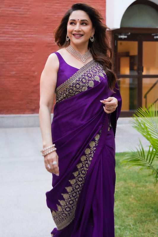 Delightful Purple Rangoli Silk Sequence Embroidery Work Saree