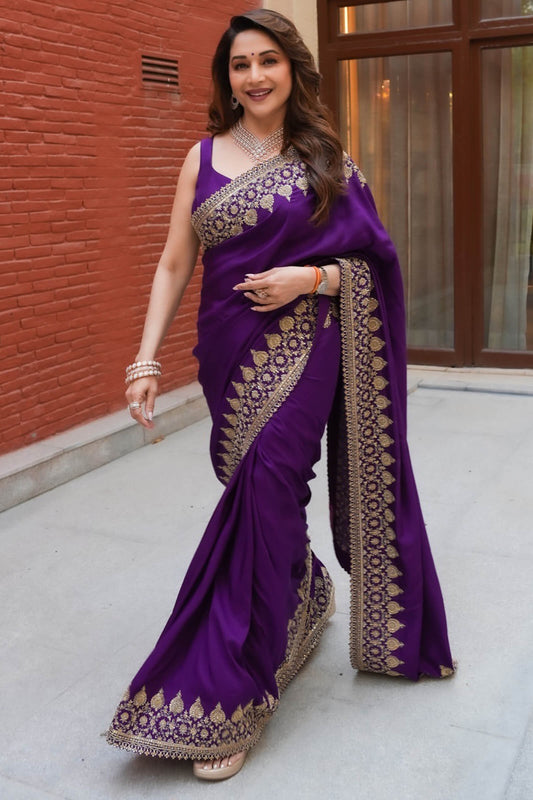 Delightful Purple Rangoli Silk Sequence Embroidery Work Saree