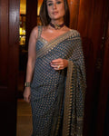 Forbearance Blue Georgette Silk Printed Embroidery Mirror Work Saree