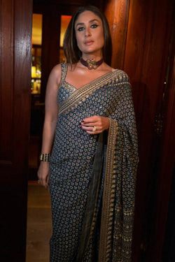 Forbearance Blue Georgette Silk Printed Embroidery Mirror Work Saree