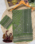 Forbearance Green Georgette Silk Printed Embroidery Mirror Work Saree
