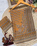Forbearance Mustard Georgette Silk Printed Embroidery Mirror Work Saree