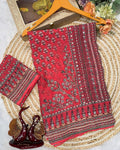 Forbearance Red Georgette Silk Printed Embroidery Mirror Work Saree