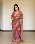 Tantalizing Multicolor Chinon Silk Printed Mirror Work Saree
