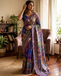 Zephyr Multicolor Chinon Silk Printed Mirror Work Saree