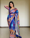 Zephyr Multicolor Chinon Silk Printed Mirror Work Saree