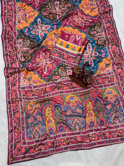 Embrocation Multicolor Chinon Silk Printed Mirror Work Saree